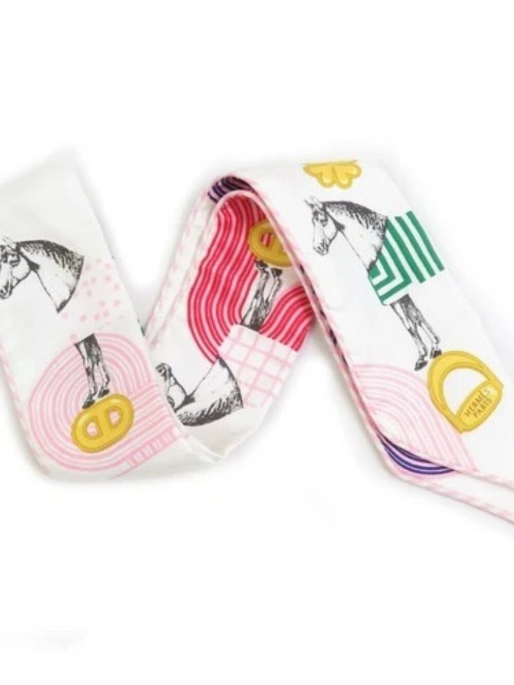 Auth HERMES Twilly Scarf White/Multicolor Silk - e60781g - Picture 2 of 7